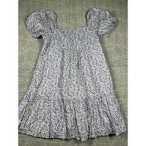 Uniqlo Floral Short Sleeve Puffer Shoulder Boho Mini Dress Size L